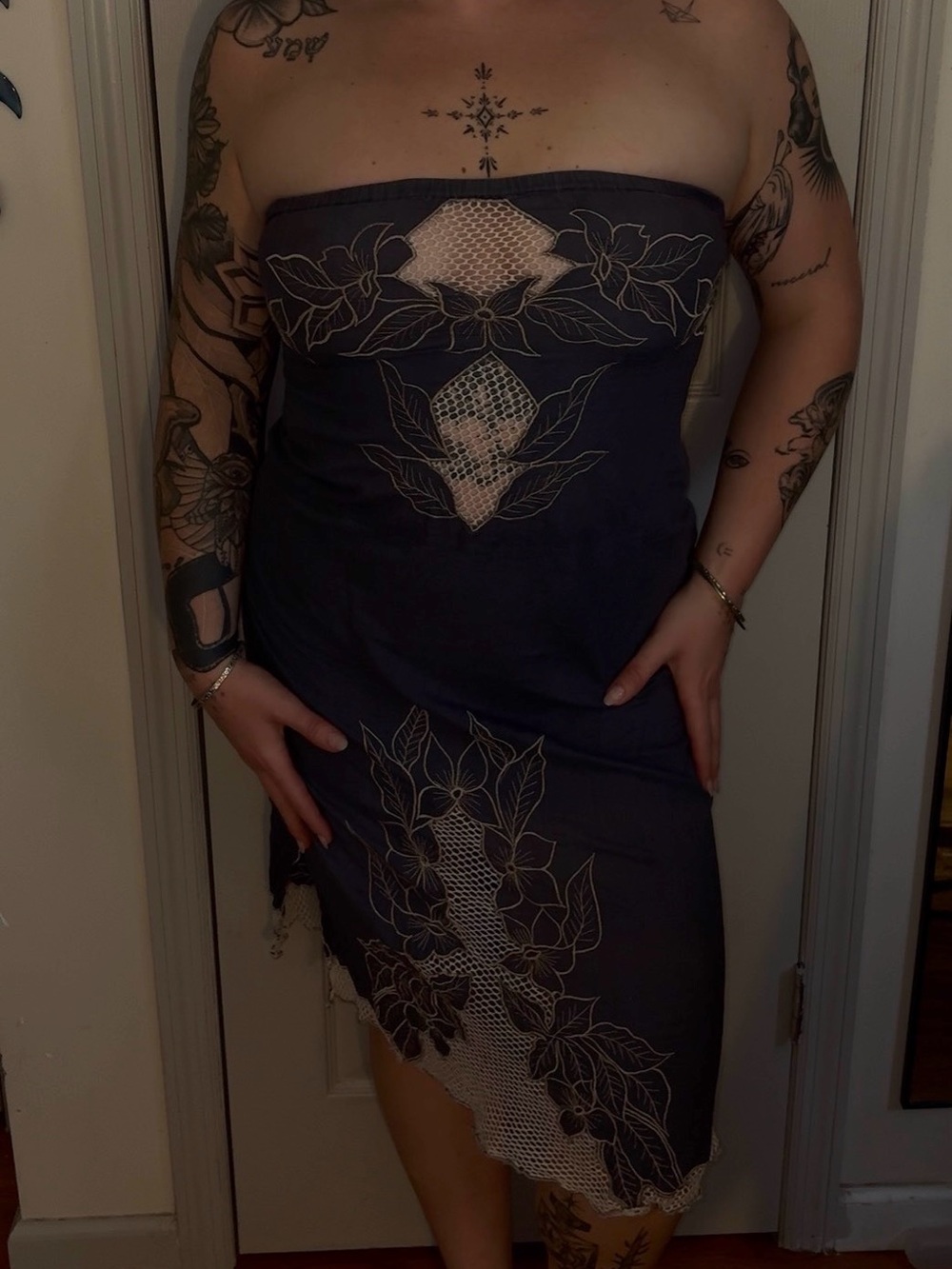 Corey Lynn Calter Navy Strapless Lace-Trim Dress